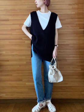 「menue（メヌエ）のレディース グルカフラットサンダル（サンダル）」を使った、𝐀𝐍𝐘さん（レディース・156cm）の夏コーディネート