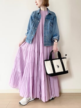 「アイテム（ワンピース、ピンク系）」を使った、𝐀𝐍𝐘さん（レディース・156cm）の春コーディネート