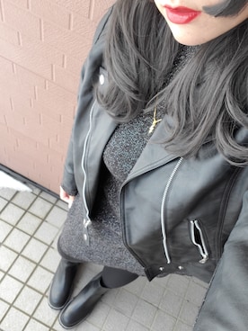 「ORiental TRaffic(ORiental TRaffic)」｜「アイテム（ライダースジャケット）」を使った、kyanさん（レディース・159cm）の冬コーディネート