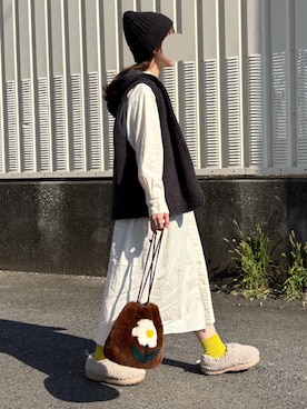 「アイテム（ベスト）」を使った、おゆいさん（レディース・151cm）の秋コーディネート