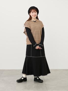 「メロートップス」｜「アイテム（ハンチング/ベレー帽）」を使った、おゆいさん（レディース・151cm）の春コーディネート