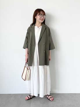 「ティアードスカート」｜「アイテム（ノーカラージャケット）」を使った、おゆいさん（レディース・151cm）の春コーディネート