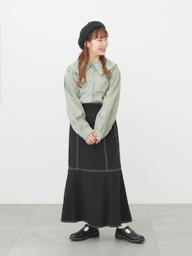 「アイテム（ハンチング/ベレー帽）」を使った、おゆいさん（レディース・151cm）の春コーディネート