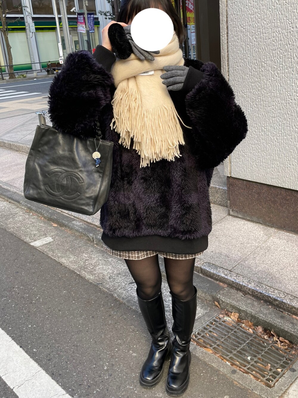 「あったかコーデ、お洒落さんとつながりたい、ブーツ、ブラック、ootd、冬コーデ」｜「GRLのタンクソールロングブーツ（ブーツ、ブラック系）」を使った、Maoさん（レディース・165cm）の冬コーディネートの1枚目の写真