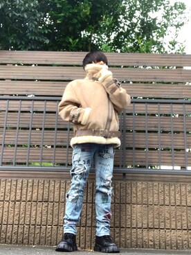 ムートンコートを使った 韓国ブランド のメンズ人気ファッションコーディネート Wear