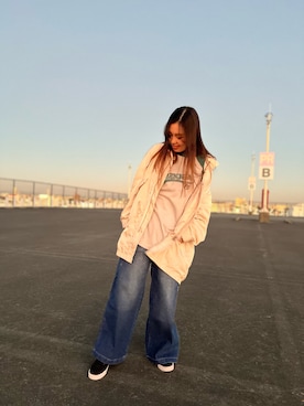 「アイテム（ミリタリージャケット、ホワイト系）」を使った、なちゃんさん（レディース・154cm）の冬コーディネート