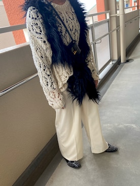 「sacai」｜「アイテム（スラックス）」を使った、愛愛さん（レディース・156cm）の秋コーディネート