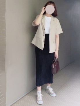 「アイテム（テーラードジャケット、ホワイト系）」を使った、milu🌹さん（レディース・166cm）の夏コーディネート