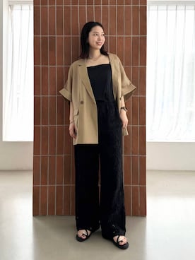 「ORiental TRaffic（オリエンタルトラフィック）のメタル パーツ パデット ベルト トング サンダル /51238（サンダル、ブラック系）」を使った、ほしまりさん（レディース・158cm）の春コーディネート