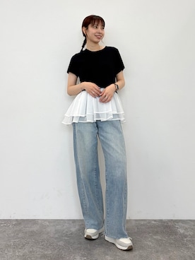 「HIMIKO（ヒミコ）の【HIMIKO】7.5cmヒールアップスニーカー/647101（スニーカー、ホワイト系）」を使った、ほしまりさん（レディース・158cm）の夏コーディネート