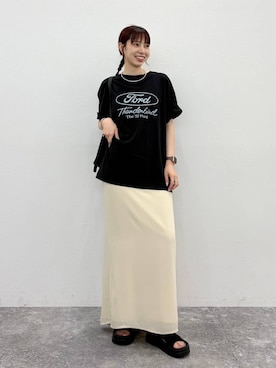 「ORiental TRaffic（オリエンタルトラフィック）の【Fit meサンダル】 サイド オープン ニット 厚底 サンダル /55207（サンダル、ブラック系）」を使った、ほしまりさん（レディース・158cm）の夏コーディネート