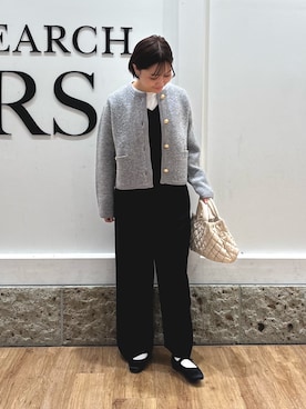 「URBAN RESEARCH DOORS（アーバンリサーチドアーズ）のノーカラーニットカーディガン（カーディガン/ボレロ）」を使った、KAGAさん（レディース・158cm）の秋コーディネート
