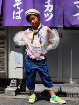 「キッズファッション」｜「アイテム（サロペット/オーバーオール）」を使った、hinaachaさん（キッズ・150cm）の夏コーディネート