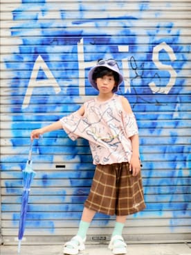 「アイテム（ブラウン系）」を使った、hinaachaさん（キッズ・150cm）の夏コーディネート