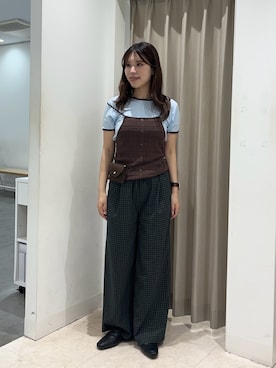 「SENSE OF PLACE by URBAN RESEARCH（センスオブプレイスバイアーバンリサーチ）のバックオープンリンガーTシャツ(半袖)（Tシャツ/カットソー、ブルー系）」を使った、Yuiさん（レディース・160cm）の春コーディネート