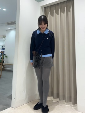 「SENSE OF PLACE by URBAN RESEARCH（センスオブプレイスバイアーバンリサーチ）の『洗濯可』プレートツキシャツドッキングニットカーディガン（ニット/セーター、ブルー系）」を使った、Yuiさん（レディース・160cm）の春コーディネート