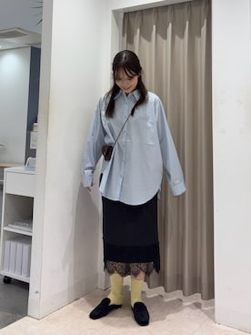 「SENSE OF PLACE by URBAN RESEARCH(センスオブプレイスバイアーバンリサーチ)のストライプアソートルーズシャツ(シャツ/ブラウス、ブルー系)」を使った、Yuiさん(レディース・160cm)の夏コーディネート
