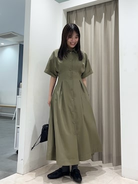 「SENSE OF PLACE by URBAN RESEARCH（センスオブプレイスバイアーバンリサーチ）の『UR TECH DRYLUXE』リネンライクワンピース（ワンピース、グリーン系）」を使った、Yuiさん（レディース・160cm）の春コーディネート
