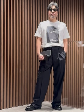 「EMPORIO ARMANI（エンポリオアルマーニ）の【エンポリオ アルマーニ】Icon Tシャツ ジャージー フォトグラフィックプリント＆刺繍（Tシャツ/カットソー、ブルー系）」を使った、じゅんちゃんさん（メンズ・176cm）の夏コーディネート