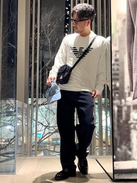 「アイテム（メッセンジャーバッグ、ブルー系）」を使った、じゅんちゃんさん（メンズ・176cm）の春コーディネート