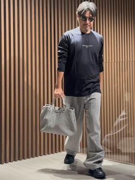 「EMPORIO ARMANI（エンポリオアルマーニ）の【エンポリオ アルマーニ】ASV バギーツイストフィットジーンズ J80 デニム ストーンウォッシュ＆ブリーチ加工（デニムパンツ）」を使った、じゅんちゃんさん（メンズ・176cm）の秋コーディネート