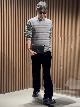 「EMPORIO ARMANI（エンポリオアルマーニ）の【エンポリオ アルマーニ】セーター バージンウールジャカード ツートン刺繍ステッチ（ニット/セーター）」を使った、じゅんちゃんさん（メンズ・176cm）の秋コーディネート
