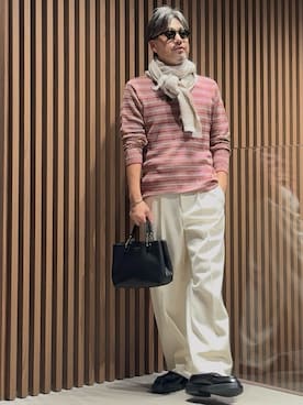 「EMPORIO ARMANI（エンポリオアルマーニ）の【エンポリオ アルマーニ】セーター バージンウールジャカード ツートン刺繍ステッチ（ニット/セーター）」を使った、じゅんちゃんさん（メンズ・176cm）の秋コーディネート