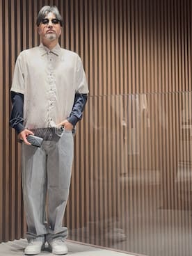 「EMPORIO ARMANI（エンポリオアルマーニ）の【エンポリオ アルマーニ】ASV ツーピース風コンフォートフィットシャツ リヨセル混紡 プリント（シャツ/ブラウス）」を使った、じゅんちゃんさん（メンズ・176cm）の秋コーディネート