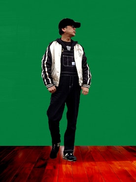 「no brand（ノーブランド）のアイテム（サロペット/オーバーオール）」を使った、tamtamtanukiさん（メンズ・166cm）の春コーディネート