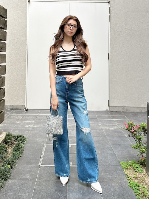 ジェイダ GYDA H/W thigh high ダメージデニムパンツ （BLK