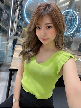 「アイテム（タンクトップ、グリーン系）」を使った、aikaさん（レディース・158cm）の春コーディネート