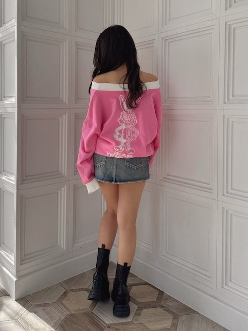 極悪女王　スウェット オーバーサイズ ハーフZIP ライン柄 スウェット WY6411