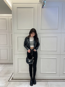 「GYDA（ジェイダ）のアイテム（ライダースジャケット）」を使った、aikaさん（レディース・158cm）の冬コーディネート