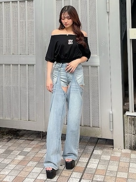 ハイウエストレイヤードデザイン2WAYデニムパンツ ハイウエストレイヤードデザイン2WAYデニムパンツ[品番