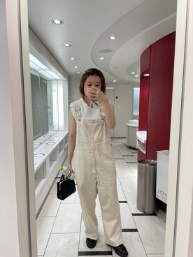 「オールホワイト」｜「アイテム（サロペット/オーバーオール）」を使った、AOIさん（レディース・161cm）の夏コーディネート