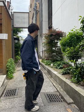 「GU（ジーユー）のアイテム（デニムパンツ、ブラック系）」を使った、ikenistaさん（メンズ・168cm）の春コーディネート