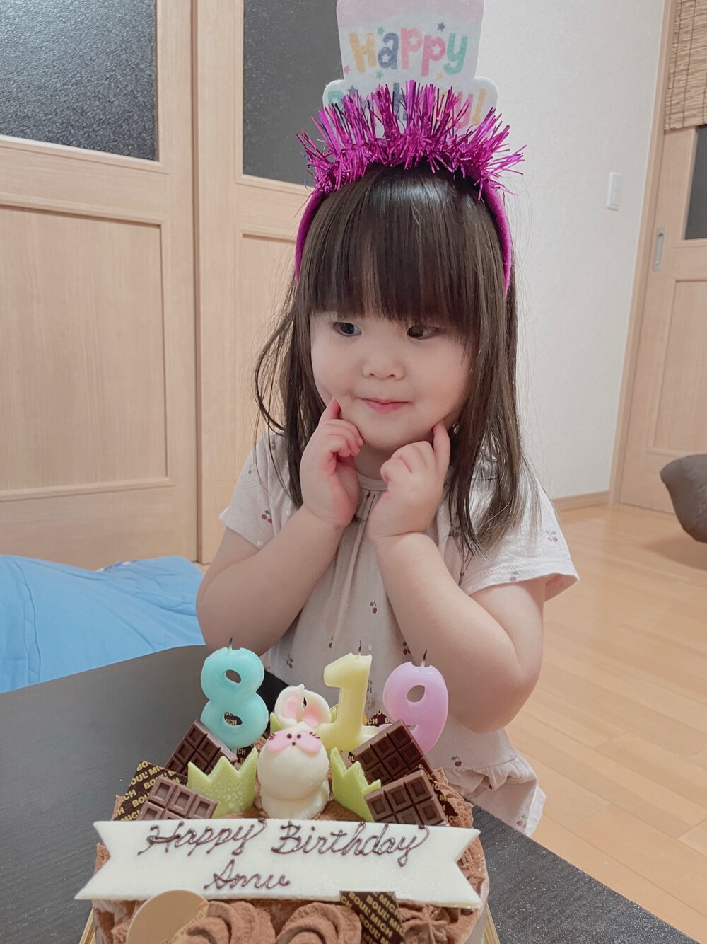 「happy  birthday、たんじょうび、3歳、３歳女の子、お祝い」｜「PLAZAのアイテム（ファッション雑貨、その他）」を使った、AMUさん（レディース・90cm）の夏コーディネートの1枚目の写真