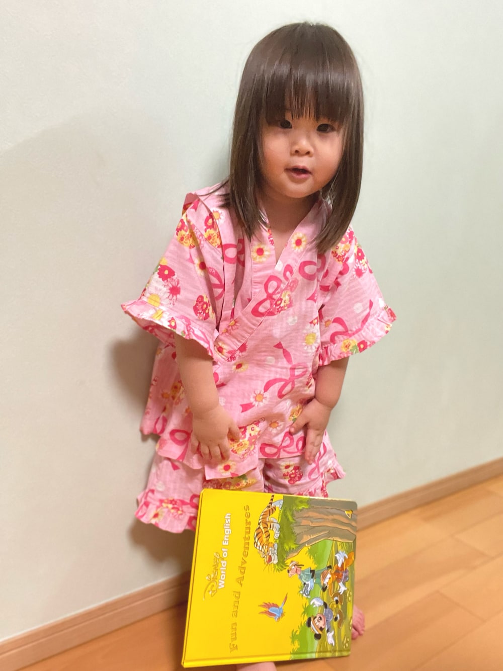 「夏映え浴衣コーデ、甚平、浴衣、浴衣女子、kids、KP」｜「KPのmimiちゃんとリボンとお花プリントの甚平(100-120cm)（浴衣、ピンク系）」を使った、AMUさん（レディース・90cm）の夏コーディネートの1枚目の写真