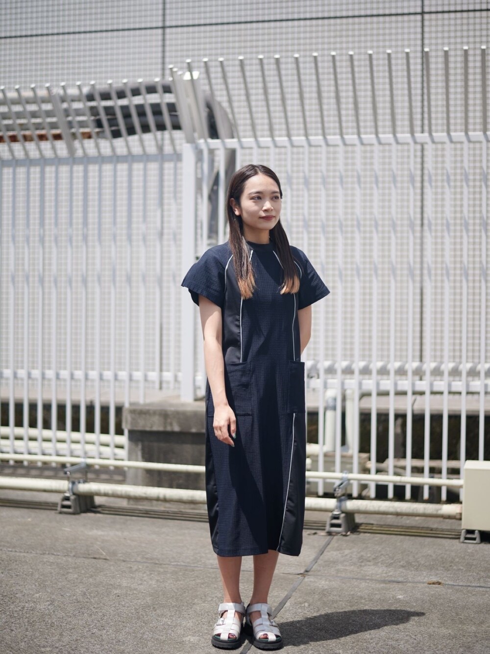 「CITY TOKYOのバイカラーストレッチサマーワンピ（ワンピース、ブルー系）」を使った、yuripinofukuさん（レディース・158cm）の夏コーディネートの1枚目の写真