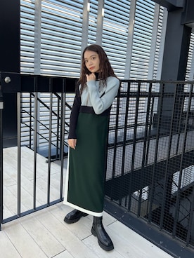 ハーフジップカラーブロックニットワンピースを使った人気ファッション