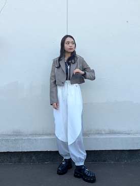 「アイテム（テーラードジャケット、グリーン系）」を使った、yuripinofukuさん（レディース・158cm）の春コーディネート