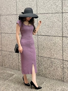 「パープル×黒」｜「アイテム（帽子）」を使った、MEGUMIさん（レディース・155cm）の夏コーディネート