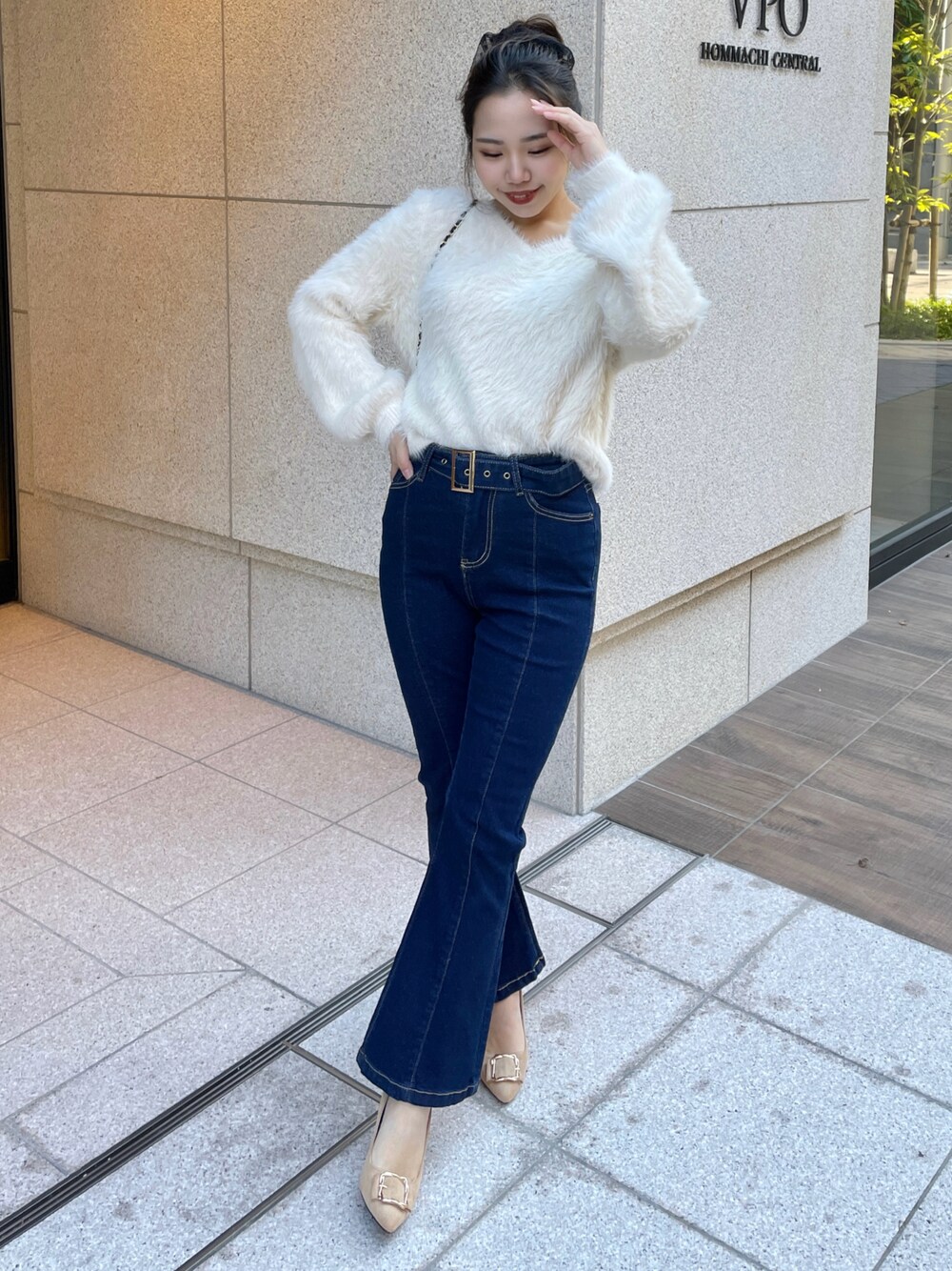 TO BE CHIC ライナー デニム コート フレア Aライン 襟 ベルト L 素晴らしい品質 TO BE CHIC ライナー デニム コート フレア A
