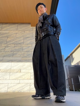 「アイテム（ライダースジャケット）」を使った、hiraaaaaaaaanoさん（メンズ・183cm・40代）の冬コーディネート