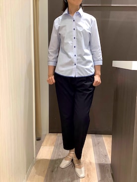 「アイテム（ビジネスシャツ）」を使った、BRICK HOUSE シャツ工房 柿田川サントムーン店さん（レディース・167cm）の夏コーディネート