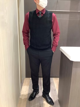 「アイテム（ビジネスシャツ）」を使った、BRICK HOUSE シャツ工房 柿田川サントムーン店さん（メンズ・180cm）の冬コーディネート