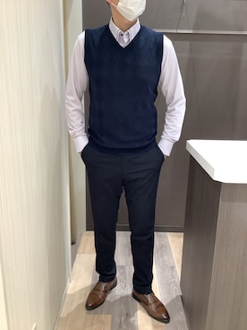 「アイテム（ビジネスシャツ）」を使った、BRICK HOUSE シャツ工房 柿田川サントムーン店さん（メンズ・180cm）の秋コーディネート