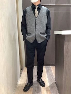 「アイテム（ビジネスシャツ）」を使った、BRICK HOUSE シャツ工房 柿田川サントムーン店さん（メンズ・168cm）の冬コーディネート