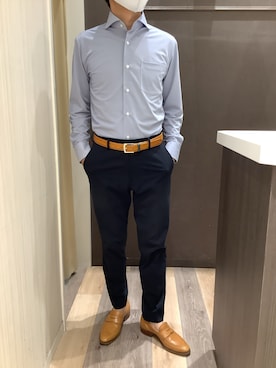 「アイテム（ビジネスシャツ）」を使った、BRICK HOUSE シャツ工房 柿田川サントムーン店さん（メンズ・168cm）の秋コーディネート