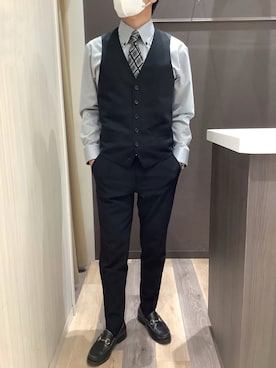 「アイテム（ビジネスシャツ）」を使った、BRICK HOUSE シャツ工房 柿田川サントムーン店さん（メンズ・168cm）の冬コーディネート